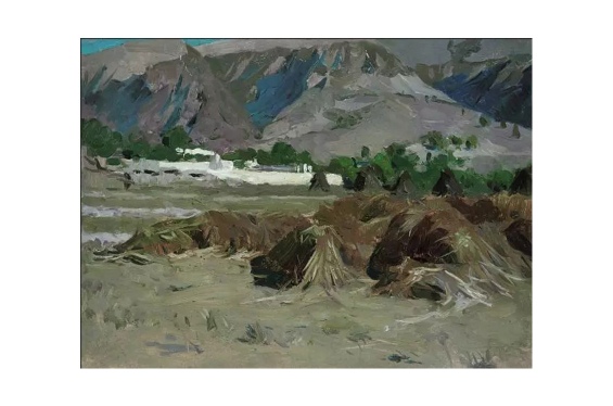 画家靳尚谊油画作品山脚下的草堆