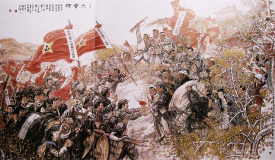 国画《大会师》，360×210厘米，1976年，李宝林、周顺恺绘