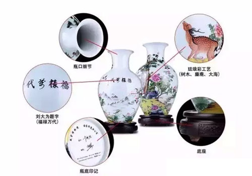“一带一路”国礼瓷器收藏品福禄万代珐琅彩莲子瓶细节描述