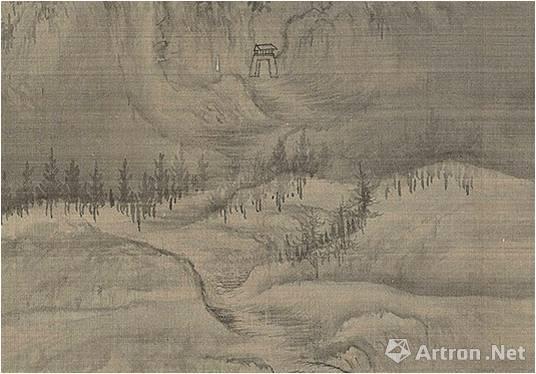 王诜《渔村小雪图》用皴线排叠出的山路野径