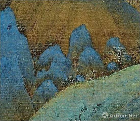 《千里江山图》用浓重石青涂染的山间石块