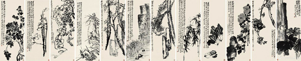 吴昌硕 《花果十二屏》水墨纸本 镜心 133.5×52.8cm×12 1915-1916年作