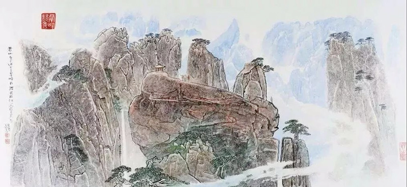 王锡良的作品《黄山四千仞》粉彩瓷板画