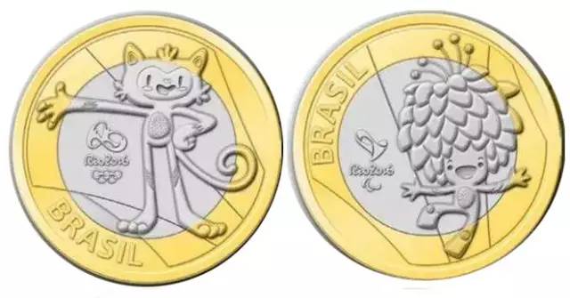  第四批里约奥运流通纪念币吉祥物维尼修斯和汤姆