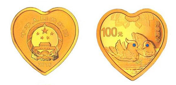 8克心形精制金质纪念币正面图案 和背面图案