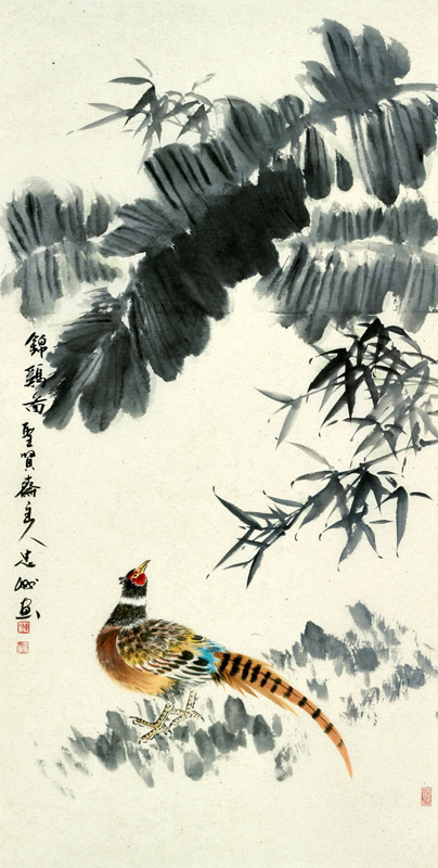 陈忠洲国画《锦鸡图》