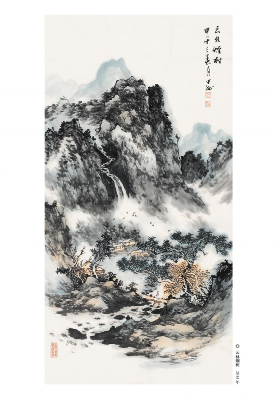 陈忠洲国画作品《云林烟树》创作于2014年
