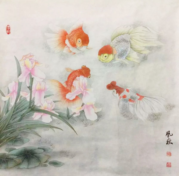 徐凤秋国画作品《鱼》，约63.5×63.5cm，3.6平尺