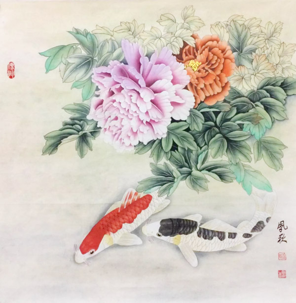 徐凤秋国画作品《鱼》，约60×60cm，3.2平尺