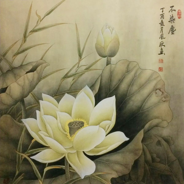徐凤秋国画作品《映日荷花别样红》，约68×68cm，4.2平尺
