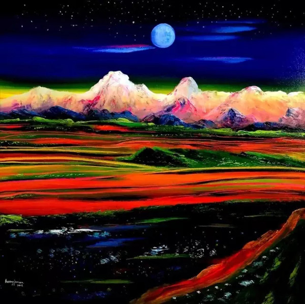 油画《月色高原》160x160cm