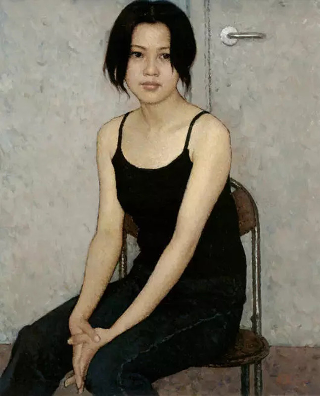 画家靳尚谊油画作品穿牛仔裤的女孩