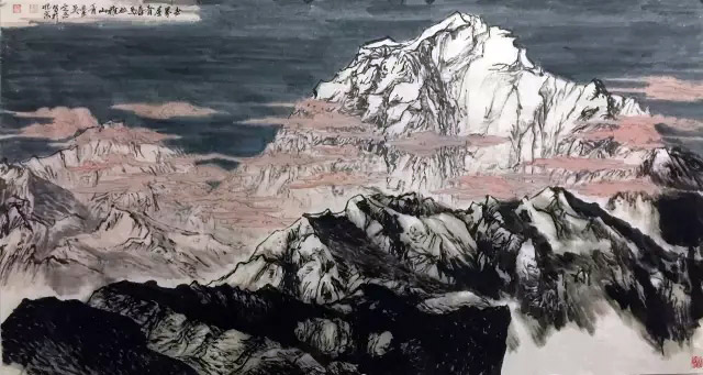 吴定玉国画作品《世界屋脊喜马拉雅山》96cmx178cm