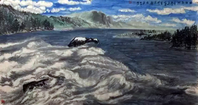 吴定玉国画作品《喀纳斯湖》96cmx178cm