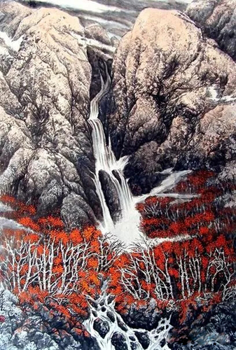 梁兆金国画《深山红叶》