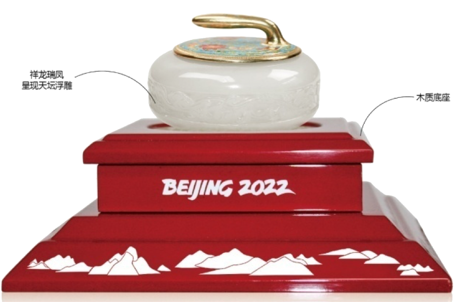 2022冬奥会五壶临门景泰蓝和田玉冰壶羊脂白玉版